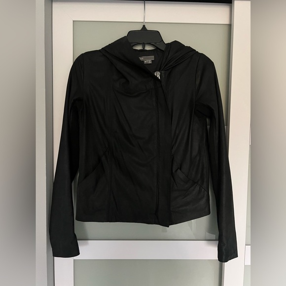 Vince hooded black leather jacket size XS